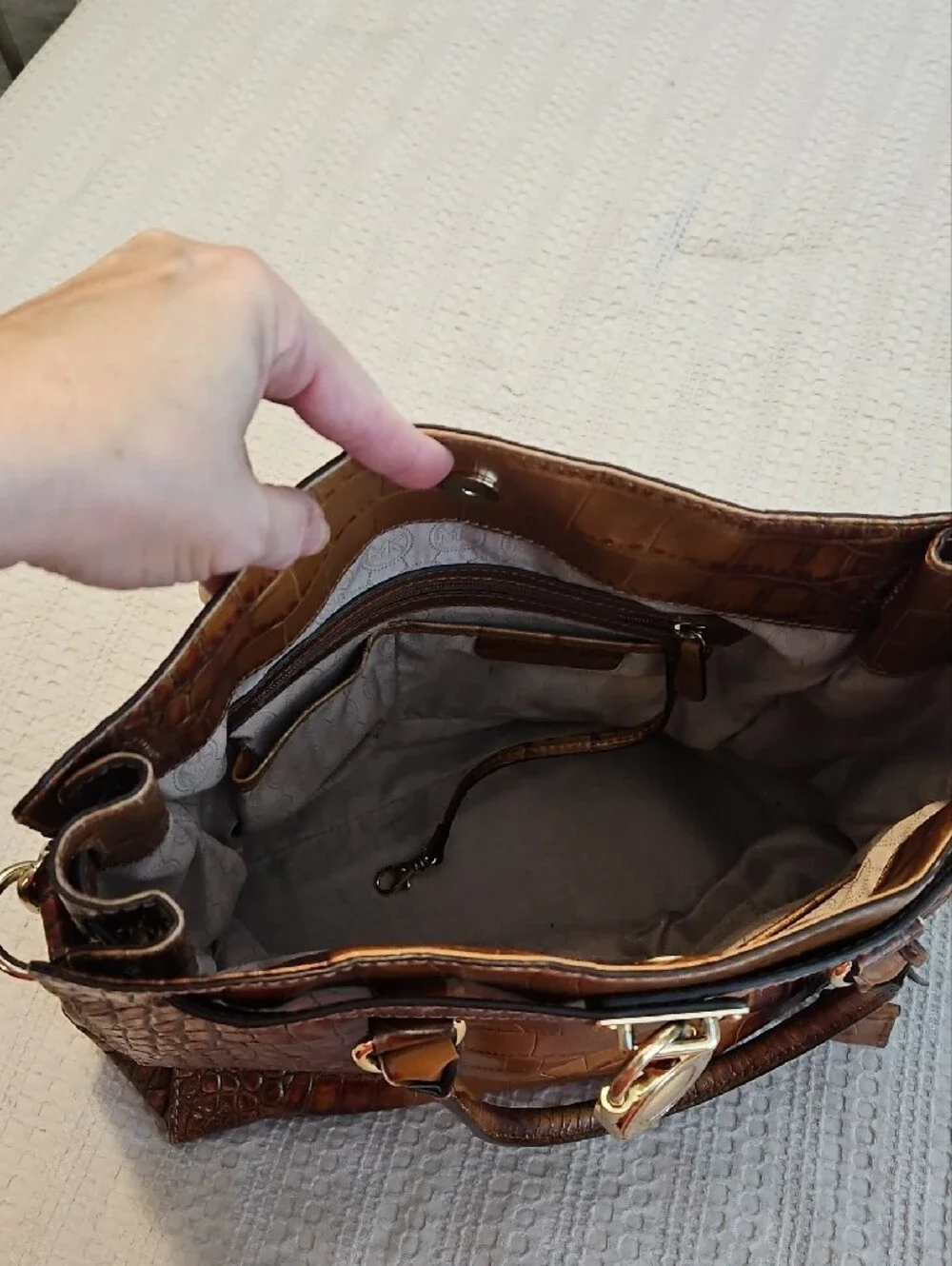 Michael Kors Brown Croc-Embossed Satchel with Gold Lock